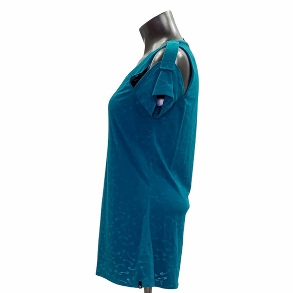 VOLCOM Teal Blue Cold Shoulder Graphic Blouse - Picture 3 of 11